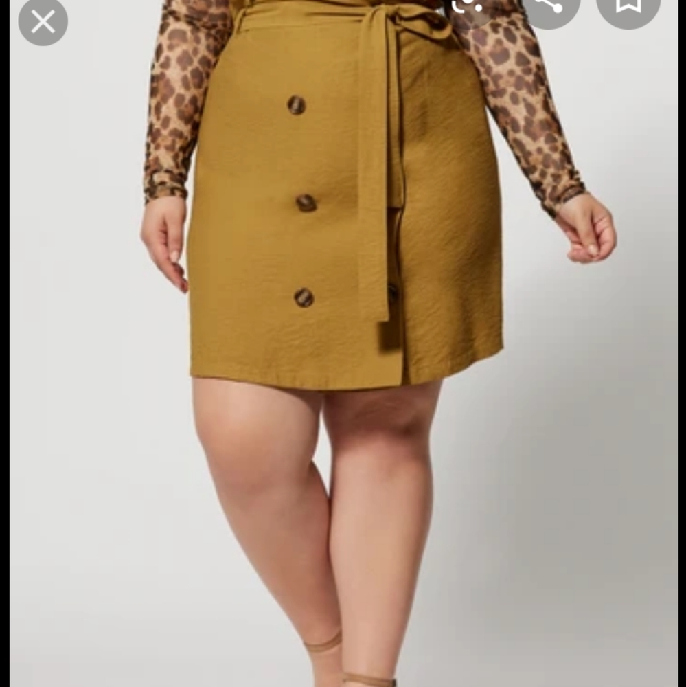 Mustard Double Button Belted Skirt 3X